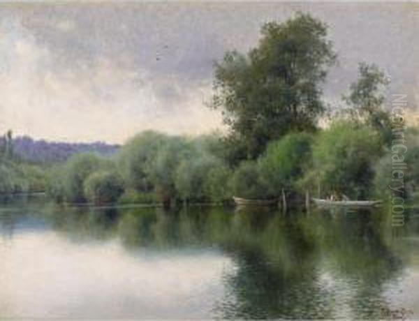 El Sena En Poissy (the Seine At Poissy) Oil Painting by Emilio Sanchez-Perrier