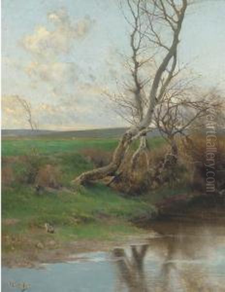 Birch Treees On The Riverbank Oil Painting by Emilio Sanchez-Perrier