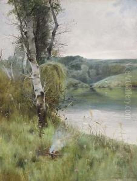 A River Landscape Oil Painting by Emilio Sanchez-Perrier