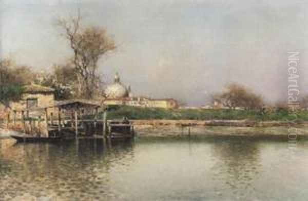 A Venetian Boathouse Oil Painting by Emilio Sanchez-Perrier