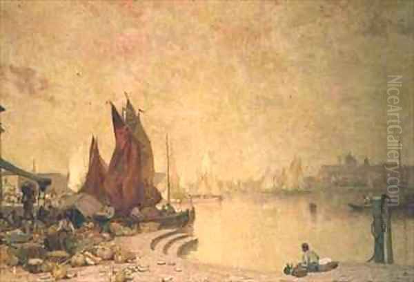 A Venetian Quay Oil Painting by Sir Alfred East