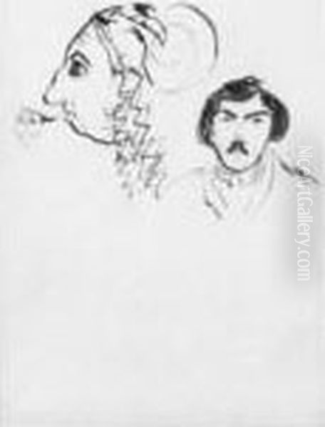 Autocaricature Avec Delacroix (n.d.) Oil Painting by George Sand