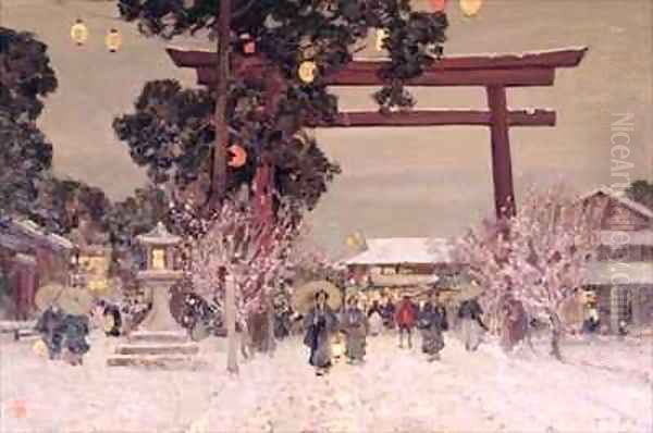 View of a Shinto Shrine Oil Painting by Sir Alfred East