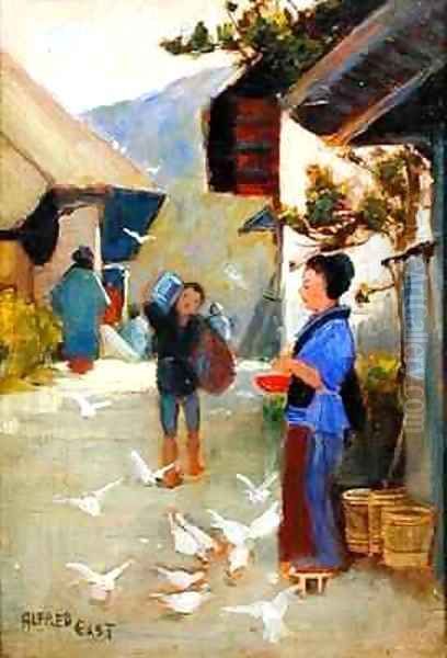 Village on the To kai do Oil Painting by Sir Alfred East