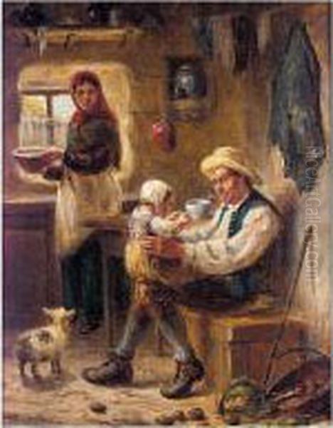 The Poacher; Daddy At Home Oil Painting by Robert Sanderson