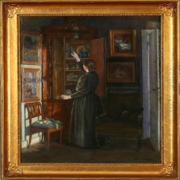 Interior With A Woman Oil Painting by Anna Marie Sandholt