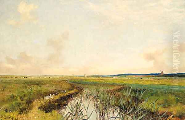 Norfolk Marshes Oil Painting by Sir Alfred East