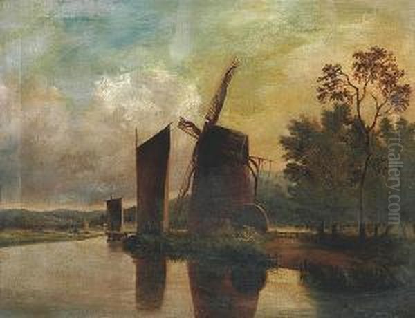 Wherries By A Mill On A Bend In The River Oil Painting by Anthony Sandys