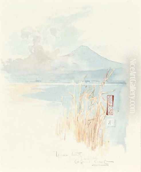 Rushes on the edge of a Japanese lake Oil Painting by Sir Alfred East