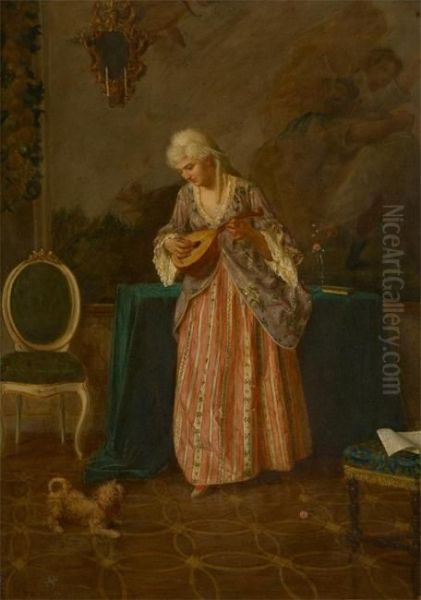 Joueuse De Mandoline Et Son Chien Oil Painting by Alessandro Sani