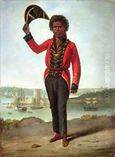 Portrait of Bungaree a native of New South Wales with Fort Macquarie Sydney Harbour in the background Oil Painting by Augustus Earle