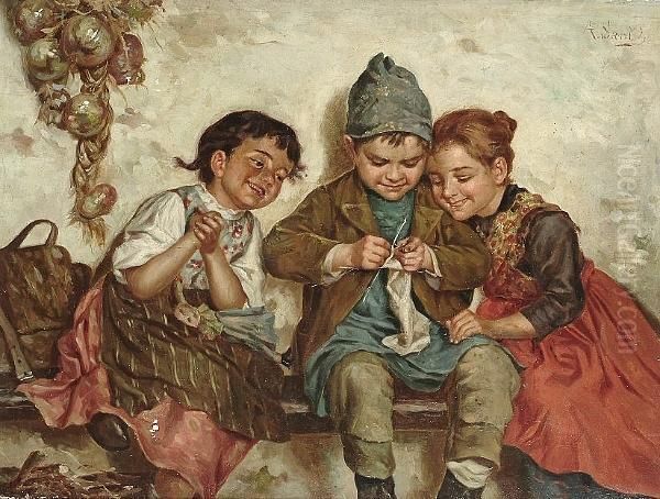 Learning To Knit Oil Painting by Alessandro Sani