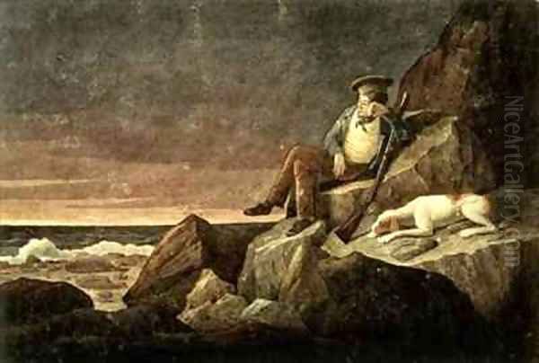 Solitude watching the horizon at sun set in the hope of seeing a vessel Tristan da Cunha in the South Atlantic Oil Painting by Augustus Earle