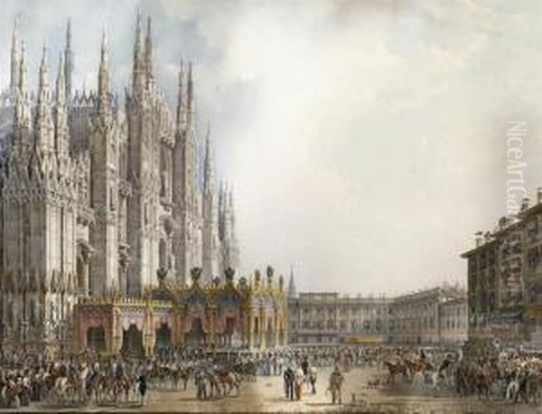 Facciata Del Duomo, Tratta Da 
L'incoronazione Di S.m.i.a.ferdinando I A Re Del Regno Lombardo-veneto, 
Volume Stampato Amilano Dal Piola Nel 1839 Oil Painting by Alessandro Sanquirico