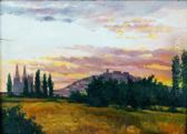 Atardecer En Burgos Oil Painting by Marceliano Santamaria