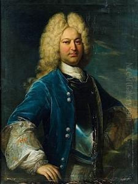 Portrait D'homme Au Manteau Bleu Oil Painting by Jean-Baptiste Santerre