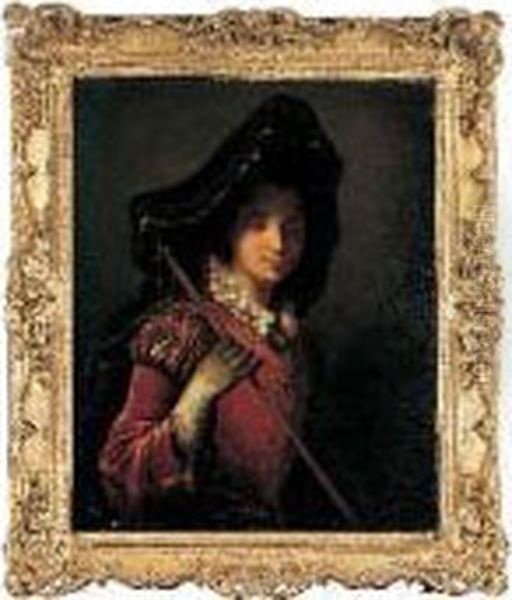 Portrait De Jeune Femme En Pelerine Oil Painting by Jean-Baptiste Santerre