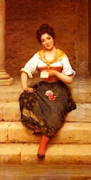 Eugene De The Love Letter Oil Painting by Blaas Eugen De