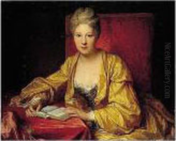 A Portrait Of A Lady, 
Traditionally Identified As Adrienne Le Couvreur (1692-1730), Half 
Length Reading A Book Oil Painting by Jean-Baptiste Santerre