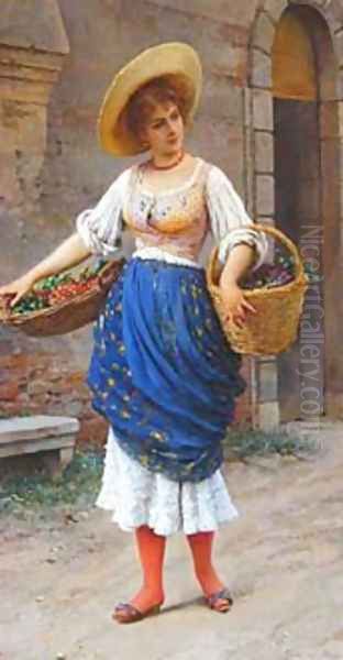 Eugene De The Fruit Seller Oil Painting by Blaas Eugen De