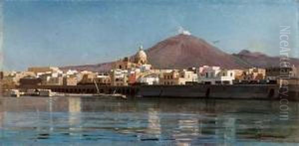 Marina Con Etna Oil Painting by Francesco Raffaello Santoro