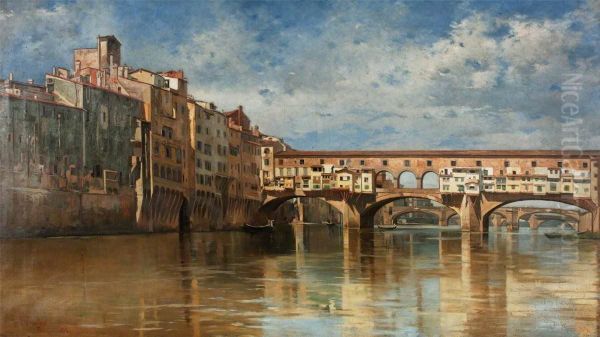 The Ponte Vecchio, Florence Oil Painting by Francesco Raffaello Santoro