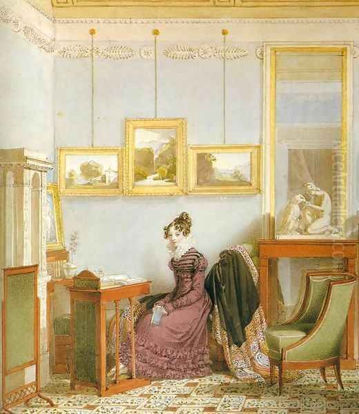 Woman at her Writing Desk Oil Painting by Johann-Nepomuk Ender