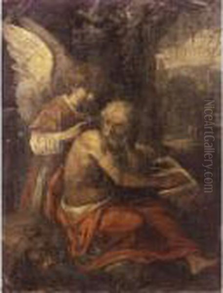 Saint Jerome In The Wilderness, Instructed By An Angel Oil Painting by Carlo Saraceni