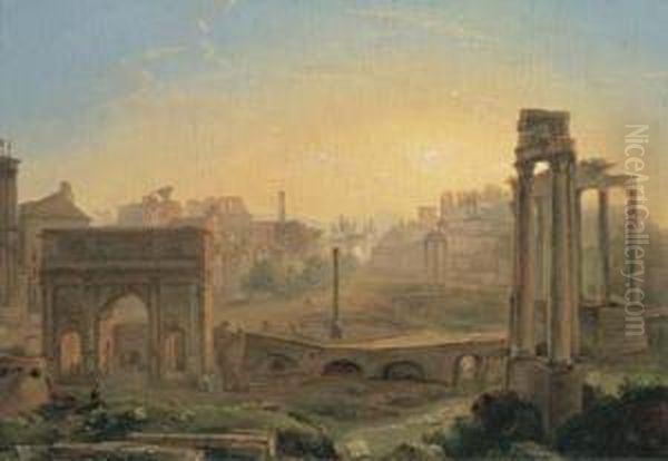 Vue Du Forum Romain, Avec L'arc De Septime Severe Oil Painting by Louise-Josephine Sarazin de Belmont