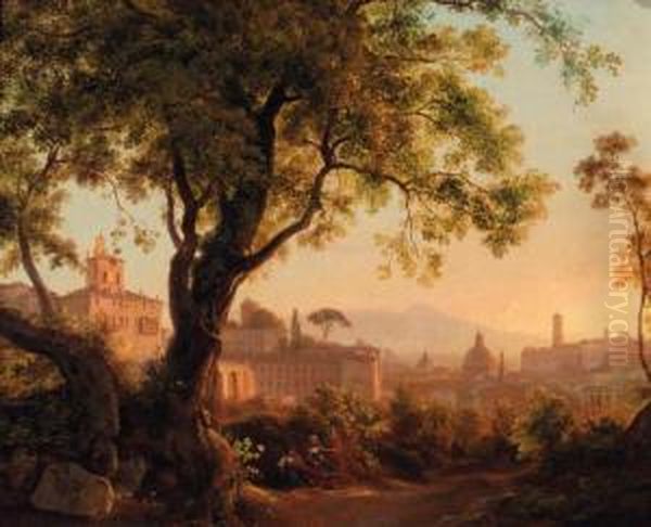 Panoramic View Of Rome Oil Painting by Louise-Josephine Sarazin de Belmont