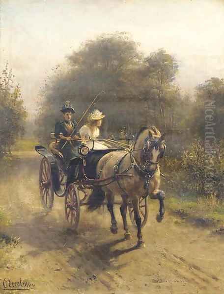 A ridingtour on a sunny afternoon Oil Painting by Otto Eerelman