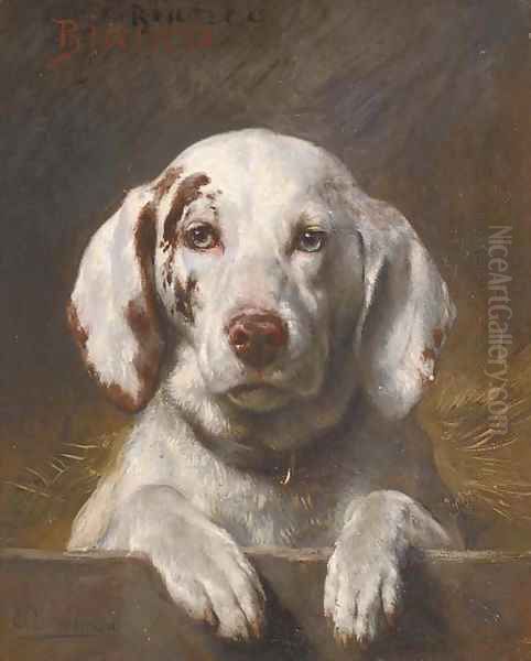 Bianco, a hound at a kennel door Oil Painting by Otto Eerelman