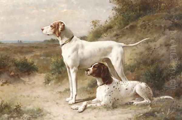 Two pointers Hans and Spot on the heath Oil Painting by Otto Eerelman