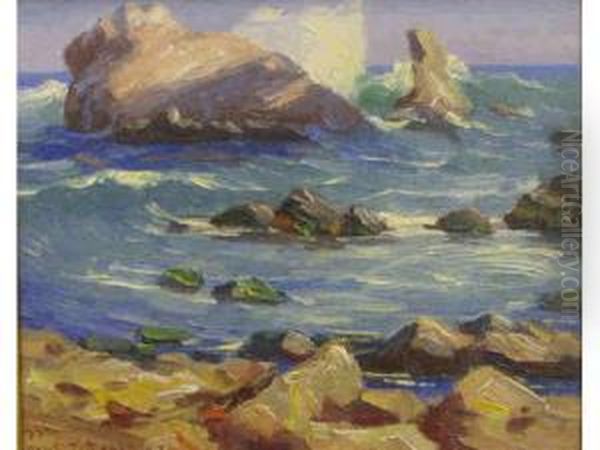 California Coast Line With Crashing Waves Oil Painting by Paul Turner Sargent