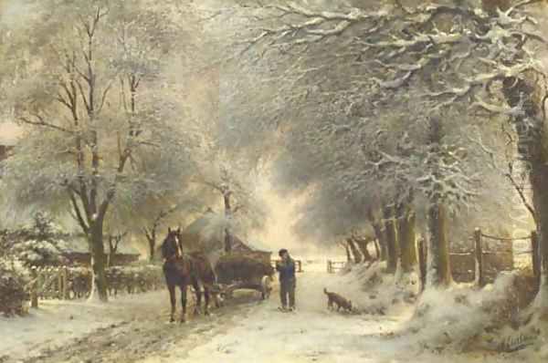 Pausing in the snow Oil Painting by Otto Eerelman