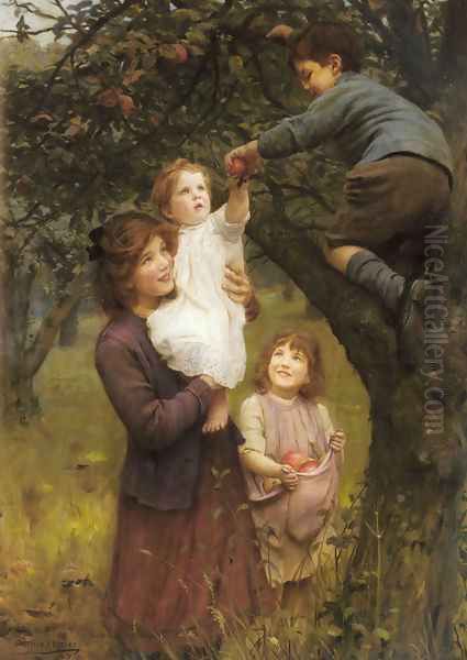 Picking Apples Oil Painting by Arthur John Elsley