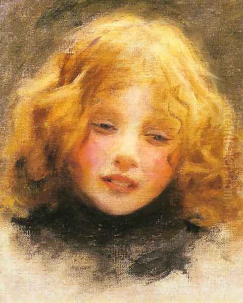 Head study of a young girl Oil Painting by Arthur John Elsley