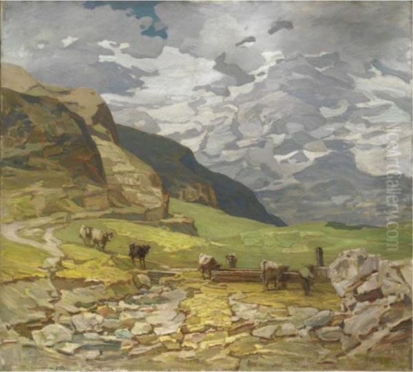 Pascolo In Alta Montagna Oil Painting by Francesco Sartorelli