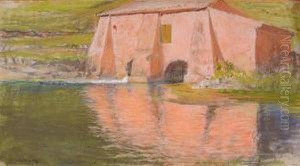 Casale Sul Lago Oil Painting by Giulio Artistide Sartorio