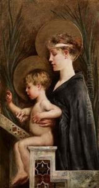 Madonna Col Bambino Oil Painting by Giulio Artistide Sartorio