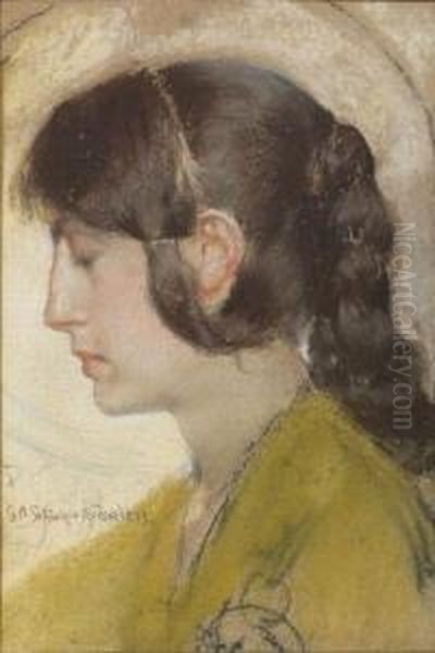 A Young Woman In Profile Oil Painting by Giulio Artistide Sartorio