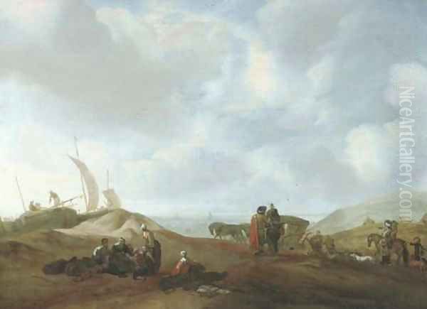 A dune landscape with fisherfolk resting Oil Painting by Jacob Esselens