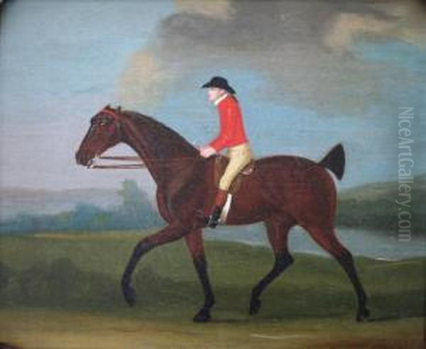 A Groom, Possibly George Wellstead, Exercising A Bayracehorse Oil Painting by J. Francis Sartorius