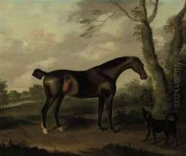 A Bay Hunter In A Landscape With A Dog Oil Painting by J. Francis Sartorius