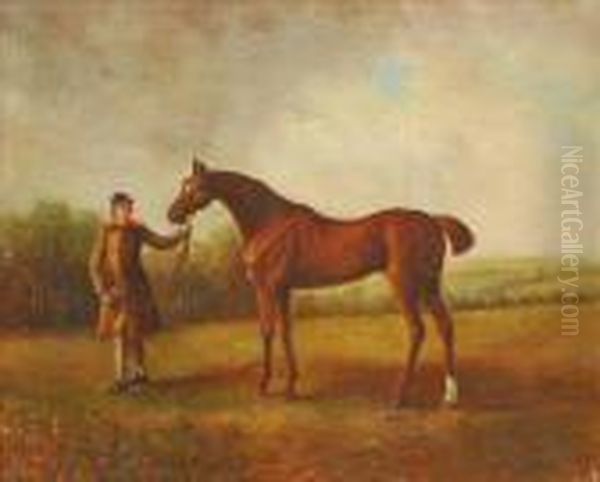 Horse And Groom Ina Landscape Oil Painting by J. Francis Sartorius