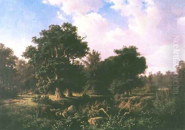 Forest with the European Roe Deer Oil Painting by Georg Engelhardt