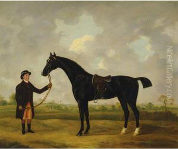 Horse And Groom In A Landscape Oil Painting by J. Francis Sartorius