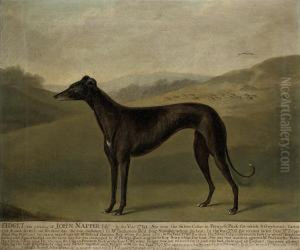 Fidget, A Greyhound, In A Landscape Oil Painting by J. Francis Sartorius