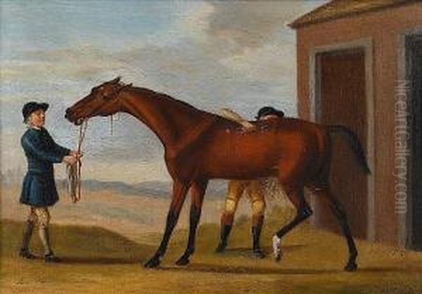 Bay Malton, Held By A Groom, Being Rubbeddown Oil Painting by J. Francis Sartorius