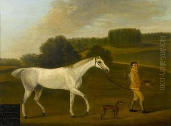 Portrait Of Favourite With A Groom And Adog Oil Painting by J. Francis Sartorius